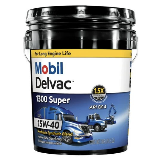 Mobil Delvac 1300 Super Heavy Duty Premium Synthetic Blend Diesel Engine Oil 15W-40, 5 Gallon