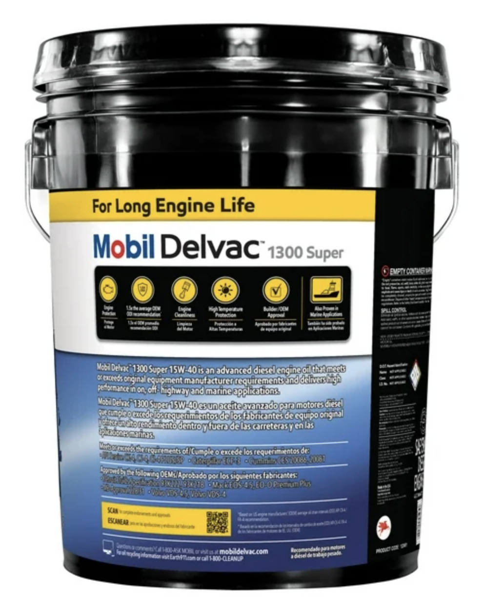 Mobil Delvac 1300 Super Heavy Duty Premium Synthetic Blend Diesel Engine Oil 15W-40, 5 Gallon